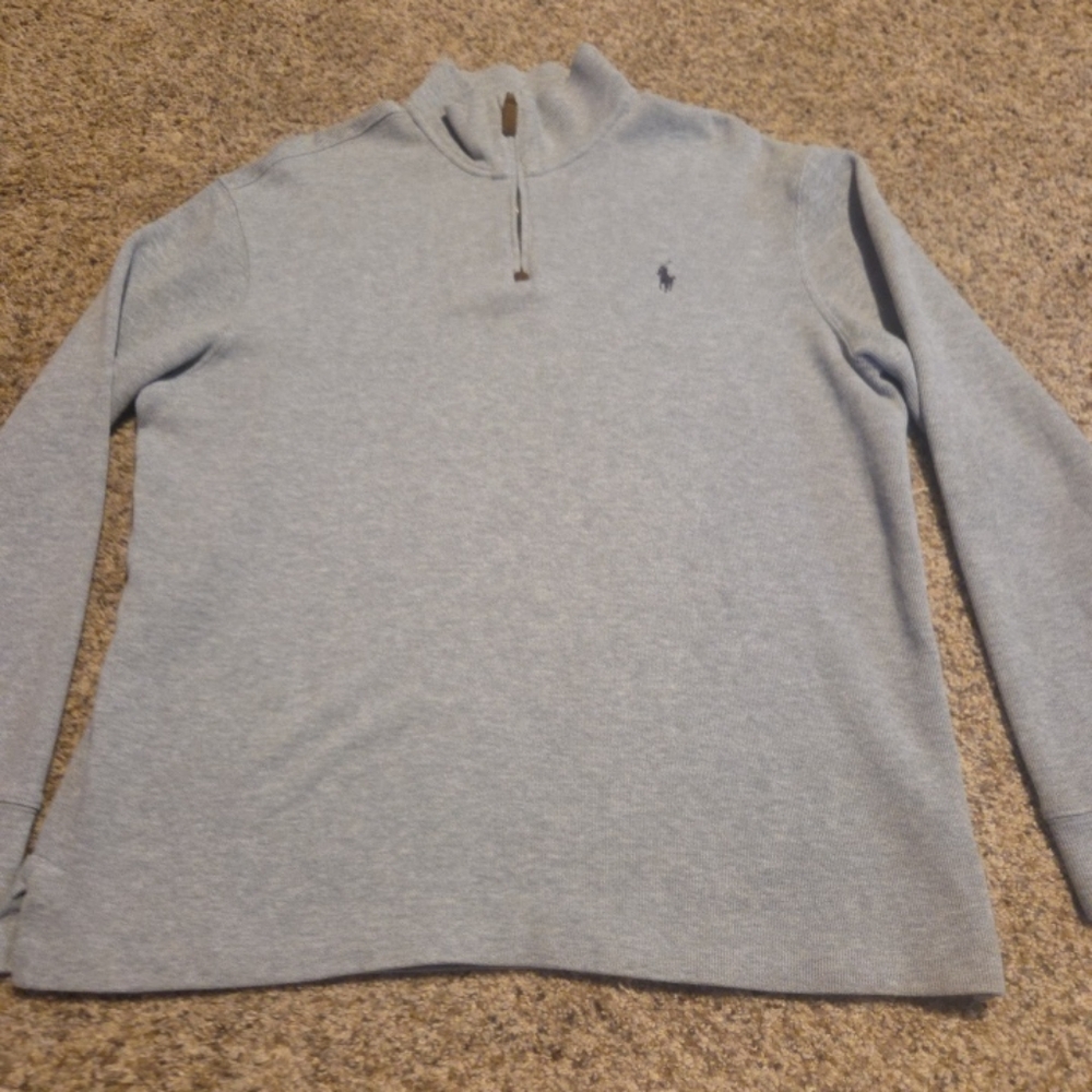 Polo Ralph Lauren Sweater Mens Large Gray 1/4 Zip Long Sleeve Pullover Pony